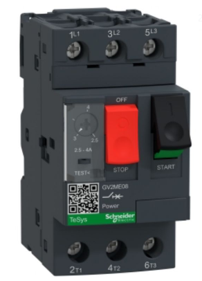 Schneider TeSys Deca Manual Motor Starter — 3P, 2.5–4 A (GV2ME08)